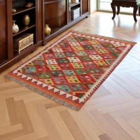   Chobi Kilim szőnyeg 140x107 kézi szövésű afgán gyapjú kilim