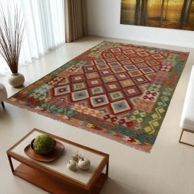   Kilim szőnyeg Chobi 203x294 kézi szövésű afgán gyapjú kilim
