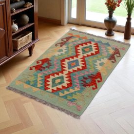   Etnikai Kilim szőnyeg Chobi 95x59 kézi szövésű afgán gyapjú kilim