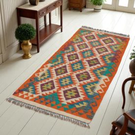   Kilim futószőnyeg Chobi 76x202 kézi szövésű afgán gyapjú kilim