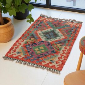   Etnikai Kilim szőnyeg Chobi 94x66 kézi szövésű afgán gyapjú kilim