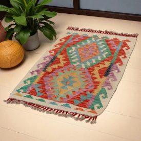   Etnikai Kilim szőnyeg Chobi 96x61 kézi szövésű afgán gyapjú kilim