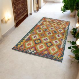   Etnikai Kilim szőnyeg Chobi 101x213 kézi szövésű szőttes szőnyeg