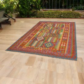   Gyapjú Kilim szőnyeg Chobi 204x294 kézi szövésű afgán Kilim