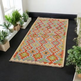   Etnikai Kilim futószőnyeg Chobi 85x203 kézi szövésű szőttes szőnyeg