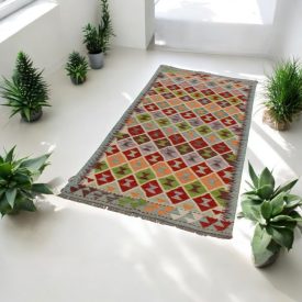   Afgán Kilim futószőnyeg Chobi 86x200 etnikai kézi szövésű Kilim