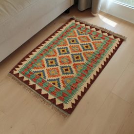   Etnikai Kilim szőnyeg Chobi 63x90 kézi szövésű gyapjú Kilim