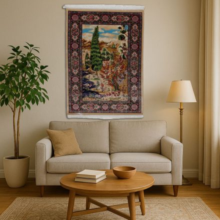 Selyem szőnyeg Kert motívum bézs 100x150 iráni viszkóz selyem szőnyeg