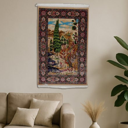Selyem szőnyeg Kert motívum bézs 80x120 viszkóz selyem perzsa szőnyeg