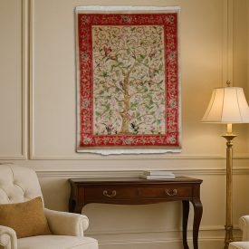   Selyem szőnyeg Életfa motívum bézs 100x150 iráni viszkóz selyem szőnyeg