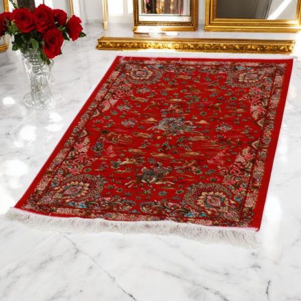 Selyem szőnyeg Vadászat bordó 80x120 viszkóz selyem perzsa szőnyeg
