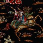 Selyem szőnyeg Vadászat kék 100x150 iráni viszkóz selyem szőnyeg