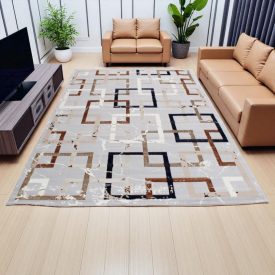   Modern szőnyeg szürke barna kék AMIR 200x300 gépi modern szőnyeg nappaliba