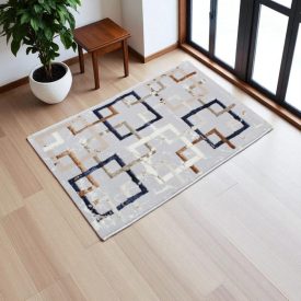   Modern szőnyeg szürke barna kék AMIR 60x90 gépi modern szőnyeg nappaliba vagy hálószobába