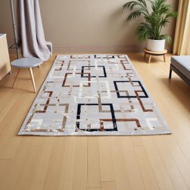   Modern szőnyeg szürke barna kék AMIR 80x150 gépi modern szőnyeg nappaliba vagy hálószobába