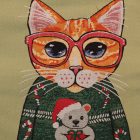 Zsályazöld díszpárna 45x45 – Ünnepi cica