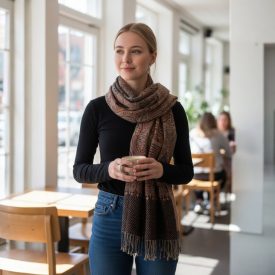 Elegán női férfi sál 215x105 barna autentikus mintával