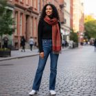 Női sál piros 215x105 elegáns női vállkendő