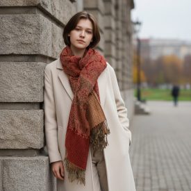 Női sál piros 215x105 elegáns női vállkendő