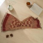 Sál szürke-bordó 215x105 elegáns női sál pamutból