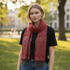 Sál piros színű 215x105 nagyméretű női kendő pamutból