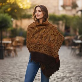 Sál fekete-arany 215x105 elegáns női sál pamutból