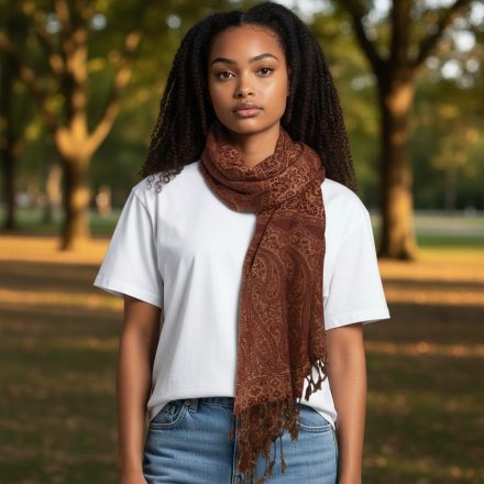 Elegán női sál 215x105 bordó-bézs autentikus mintával