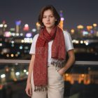 Sál 215x105 nagyméretű piros női kendő pamutból