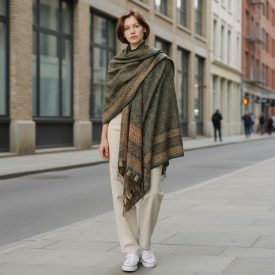 Elegáns sál piros 215x105 zöld vékony női sál