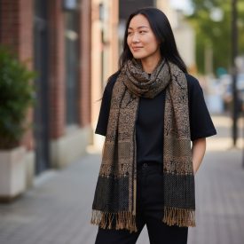 Nagy sál 215x105 nagyméretű barna-kék női vállkendő