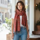 Keleti mintás sál 215x105 piros pamut vállkendő