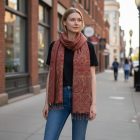 Sál piros 215x105 nagyméretű női kendő pamutból