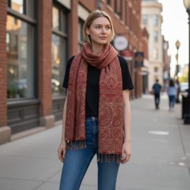 Sál piros 215x105 nagyméretű női kendő pamutból