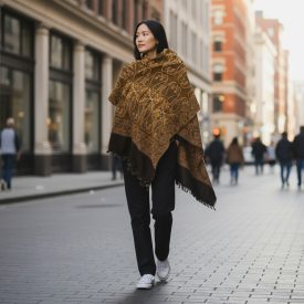 Elegáns sál arany-fekete 215x105 vékony női sál