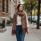 Keleti mintás sál barna 215x105 pamut vállkendő