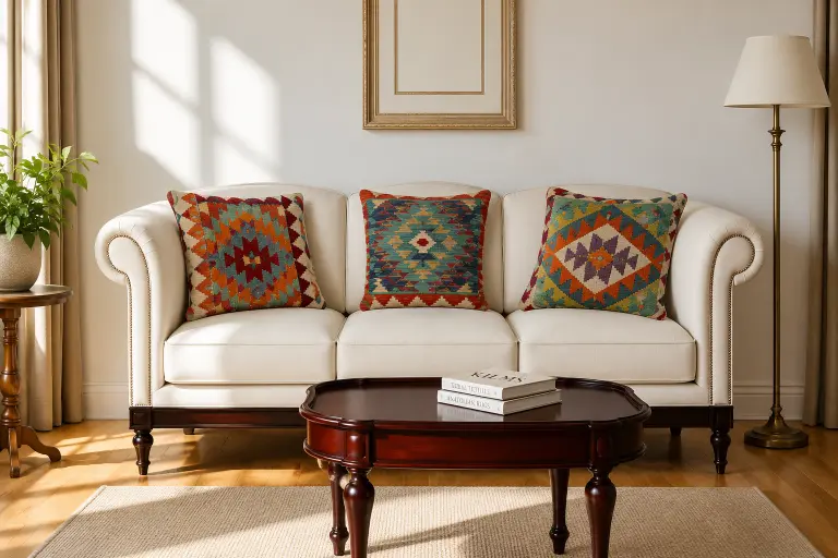 Kézi szövésű Kilim párnahuzat - egyedi lakásdekoráció